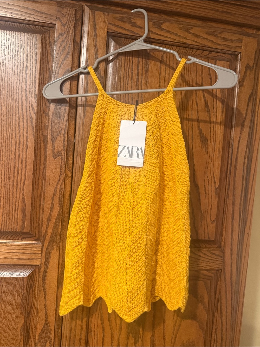 Zara Mustard Yellow Cable-Knit Halter Top